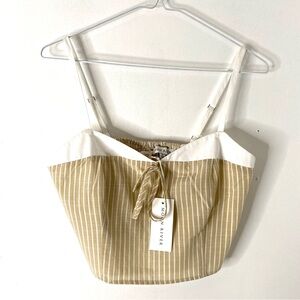 Moon River Cropped Tank NWT White Cream Neutral Stripe Adjustable Straps Smocked